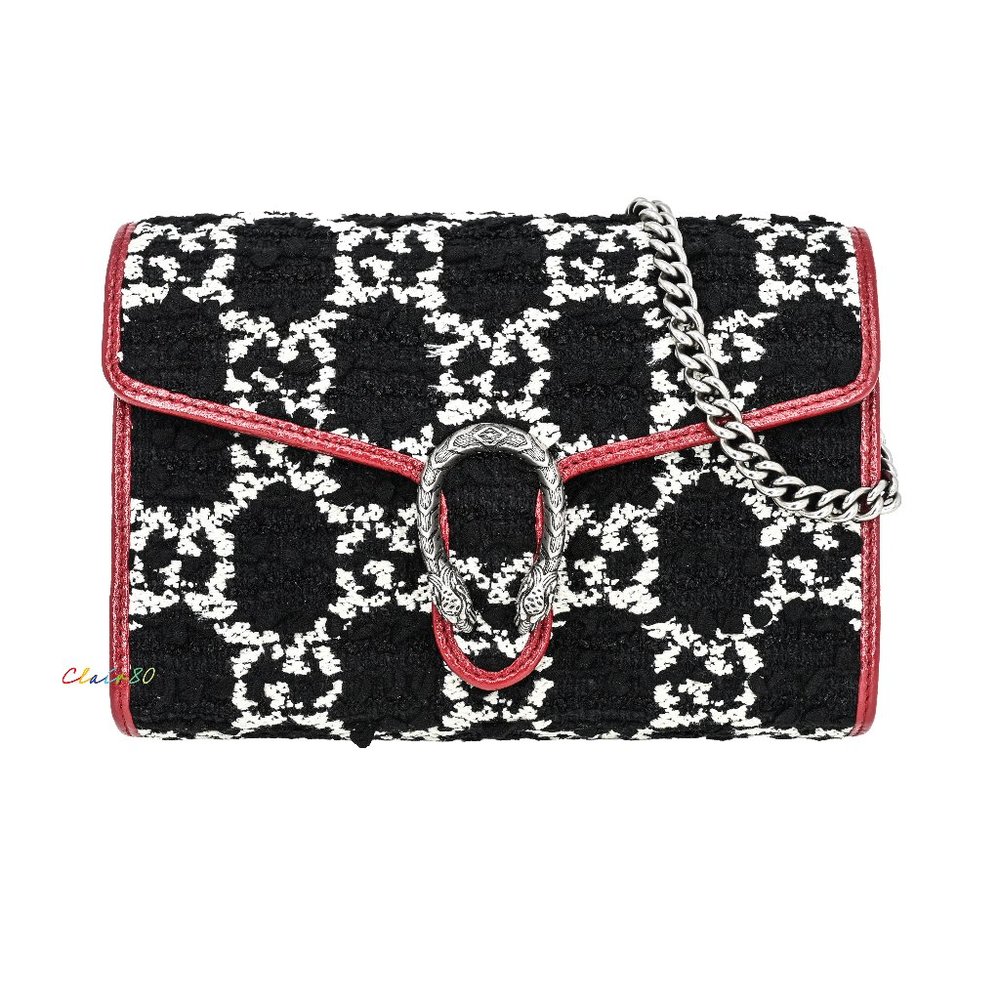 Gucci Dionysus GG Tweed & Leather Wallet On Chain